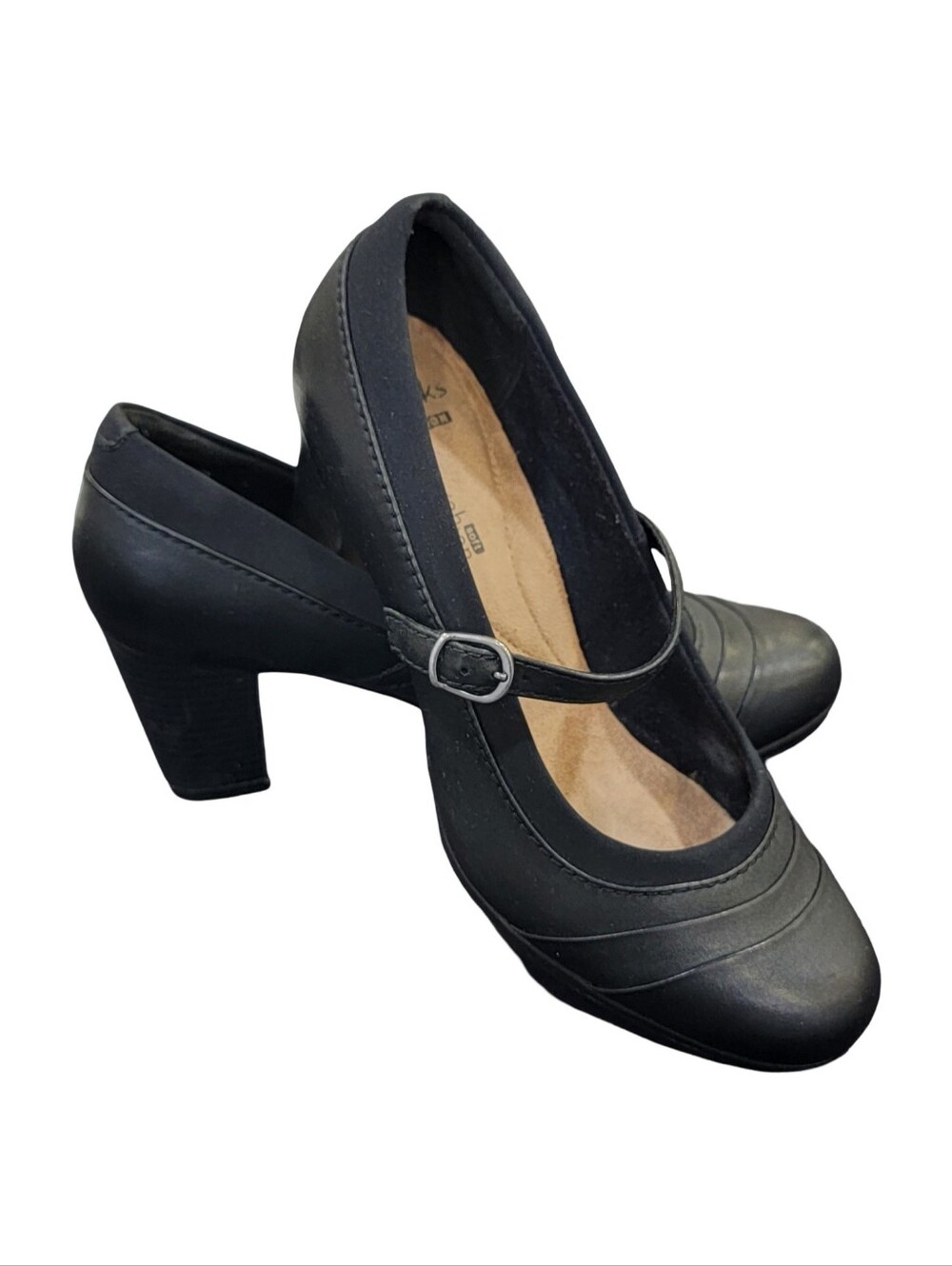 Clarks Brynn Ivy Black Leather Mary Jane Block Heel Pumps Round Toe Women’s Sz 7